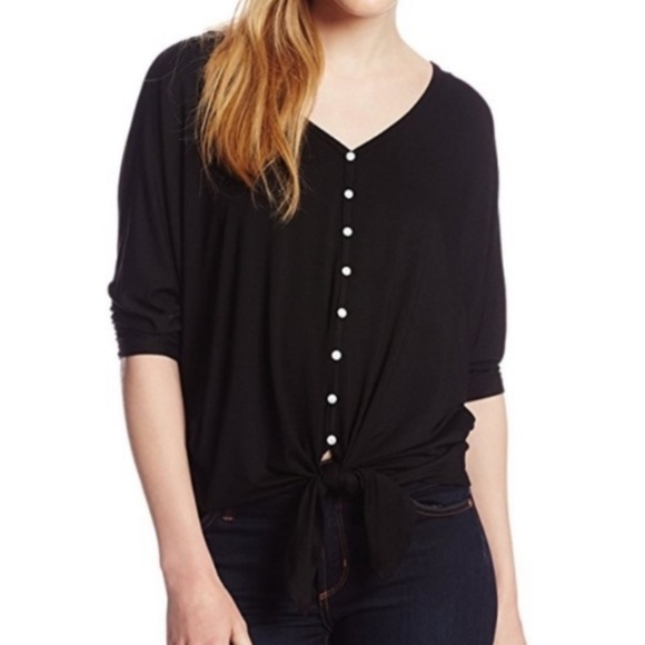 Karen Kane Button-up, Tie Front Top with Dolman Sleeves - Picture 1 of 4